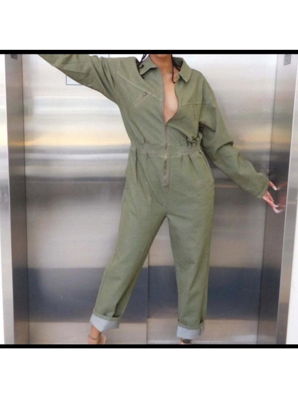 Martha Stewart Utility pantsuit Washed Taupe size small NWT